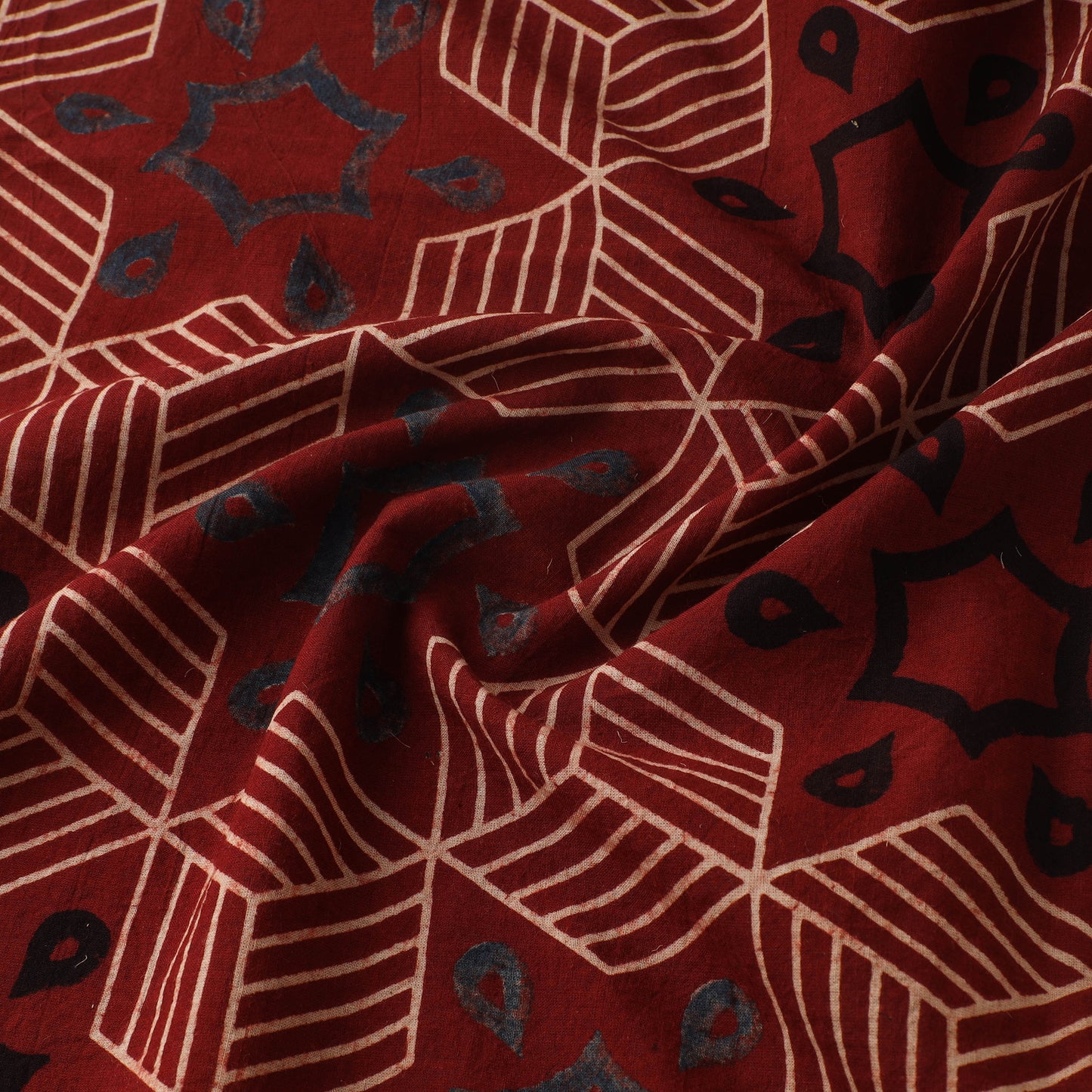 Red - Ajrakh Hand Block Print Natural Dyed Cotton Fabric 56