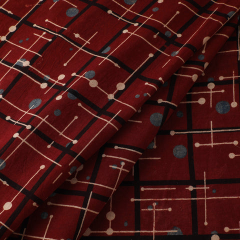Red - Ajrakh Hand Block Print Natural Dyed Cotton Fabric 64