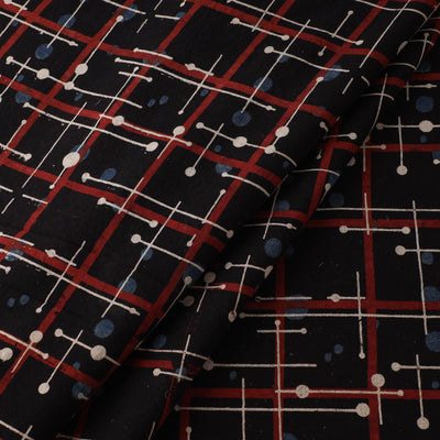 Black - Ajrakh Hand Block Print Natural Dyed Cotton Fabric 65
