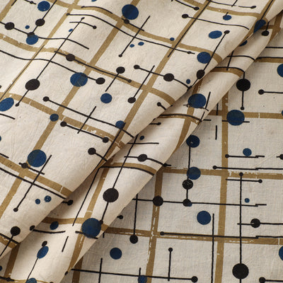 Beige - Ajrakh Hand Block Print Natural Dyed Cotton Fabric 68