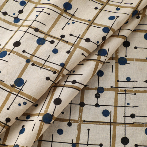 Beige - Ajrakh Hand Block Print Natural Dyed Cotton Fabric 68