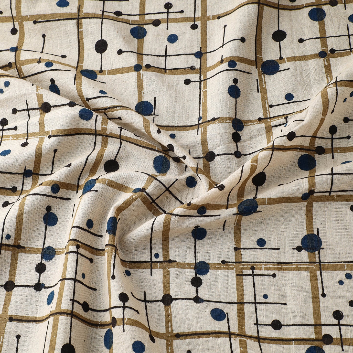 Beige - Ajrakh Hand Block Print Natural Dyed Cotton Fabric 68