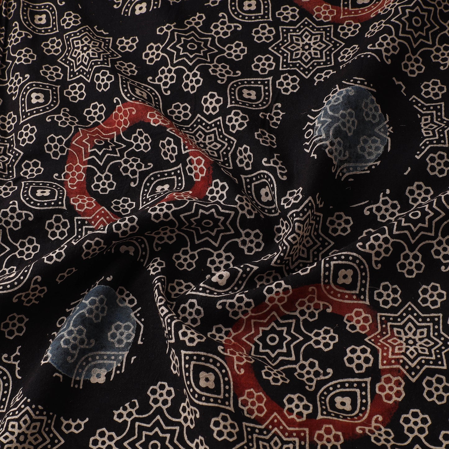 Black - Ajrakh Hand Block Print Natural Dyed Cotton Fabric 74