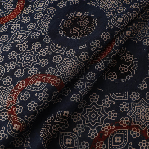 Blue - Ajrakh Hand Block Print Natural Dyed Cotton Fabric 75