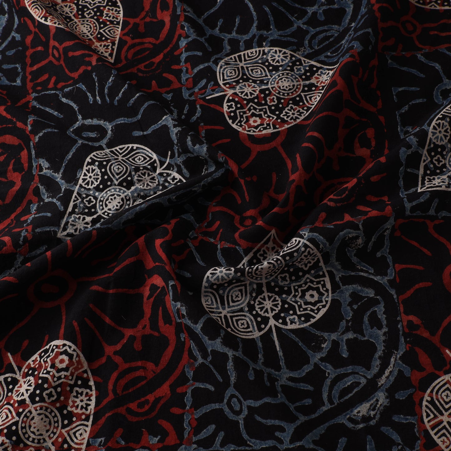 Black - Ajrakh Hand Block Print Natural Dyed Cotton Fabric 33