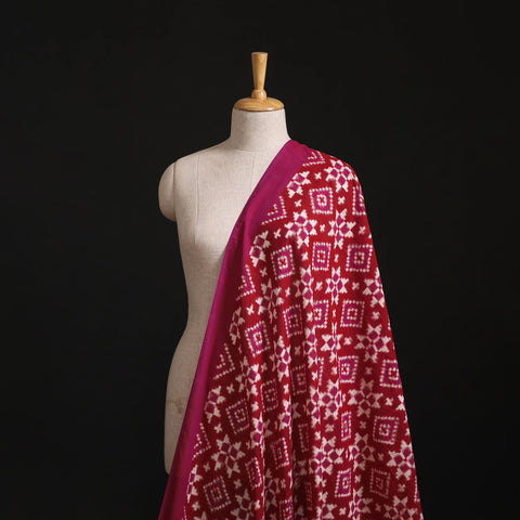 Red - Telia Rumal Pure Handwoven Cotton Pochampally Double Ikat Fabric 10