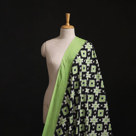 Green - Telia Rumal Pure Handwoven Cotton Pochampally Double Ikat Fabric 08