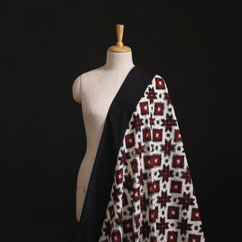 White - Telia Rumal Pure Handwoven Cotton Pochampally Double Ikat Fabric 07