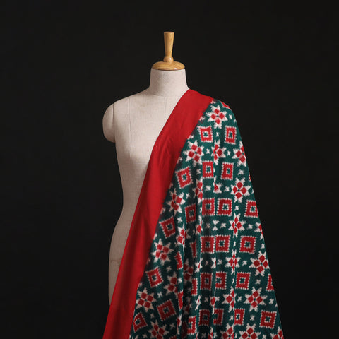 Green - Telia Rumal Pure Handwoven Cotton Pochampally Double Ikat Fabric 06