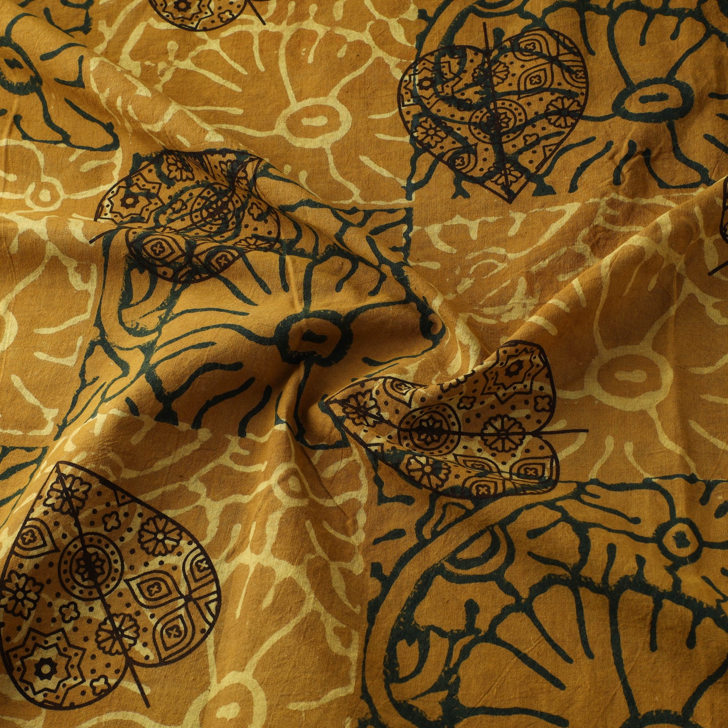 Yellow - Ajrakh Hand Block Print Natural Dyed Cotton Fabric 29