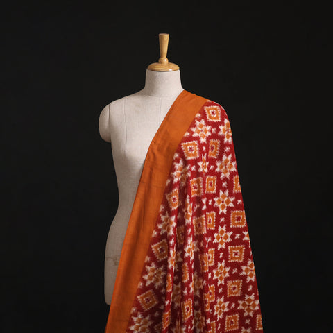 Red - Telia Rumal Pure Handwoven Cotton Pochampally Double Ikat Fabric 01