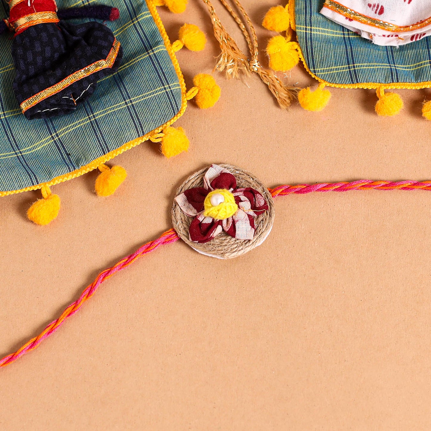  Handmade Fabric Flower Jute Rakhi (Set of 2)