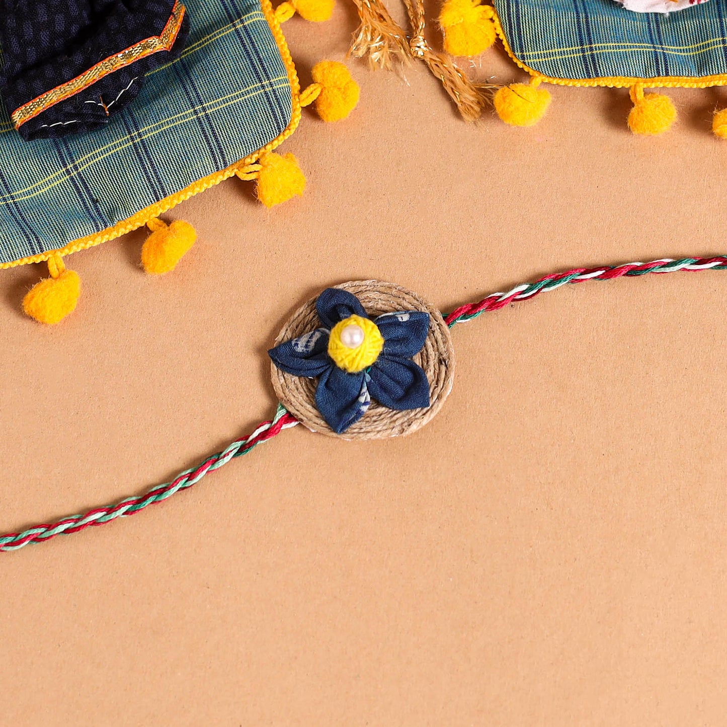  Handmade Fabric Flower Jute Rakhi (Set of 2)