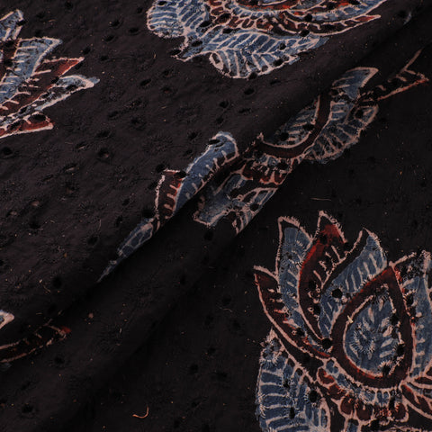Black - Ajrakh Hand Block Print Natural Dyed Cotton Hakoba Fabric 41