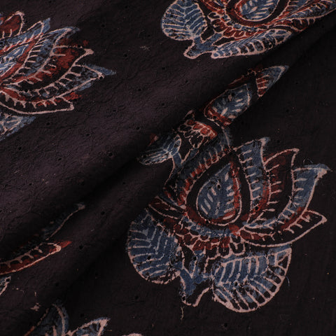 Black - Ajrakh Hand Block Print Natural Dyed Cotton Hakoba Fabric 42
