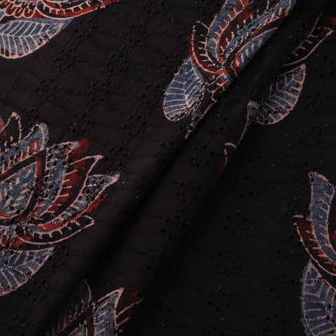 Black - Ajrakh Hand Block Print Natural Dyed Cotton Hakoba Fabric 44