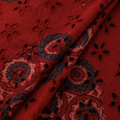 Red - Ajrakh Hand Block Print Natural Dyed Cotton Hakoba Fabric 45