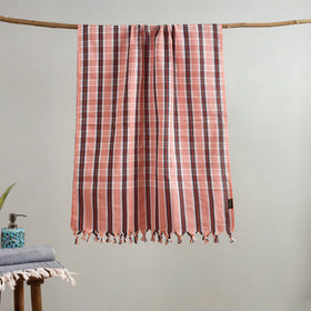 Pink- handloom fine cotton checks bath towel 28