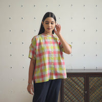 Multicolor - Drop Shoulder Handwoven Cotton Jamdani Top 09