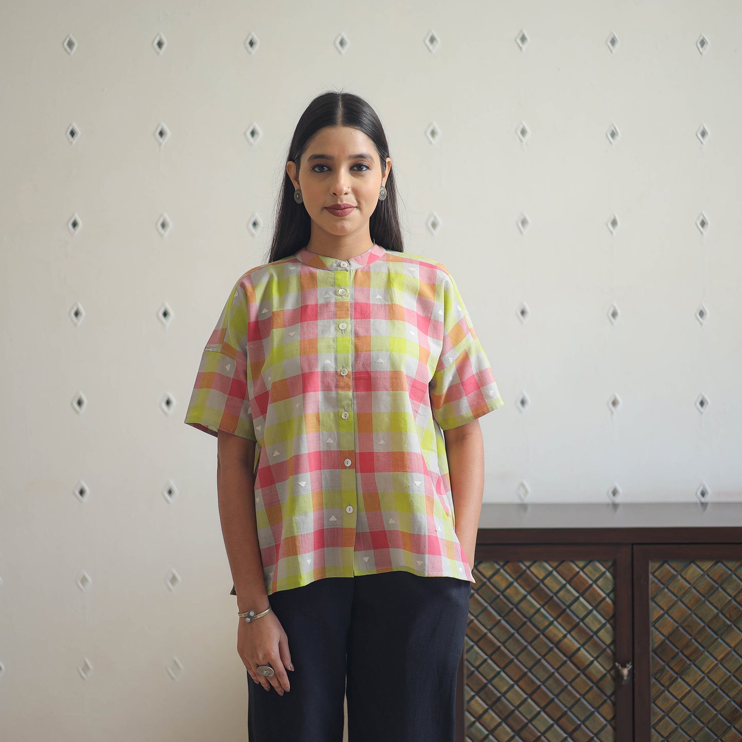 Multicolor - Drop Shoulder Handwoven Cotton Jamdani Top 09