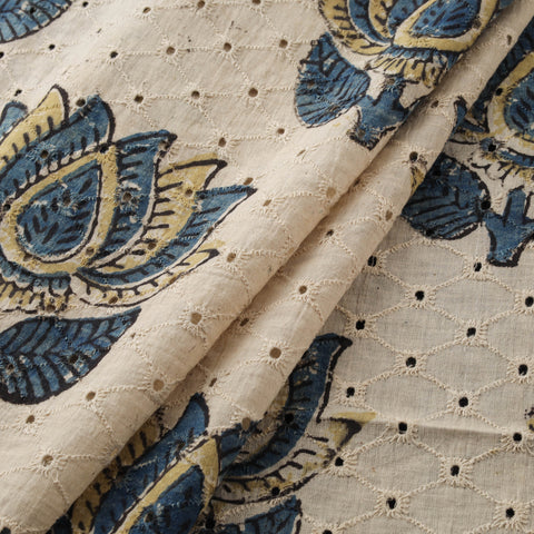 Beige - Ajrakh Hand Block Print Natural Dyed Cotton Hakoba Fabric 58