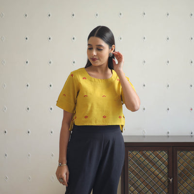 Yellow - Handwoven Cotton Jamdani Blouse 02