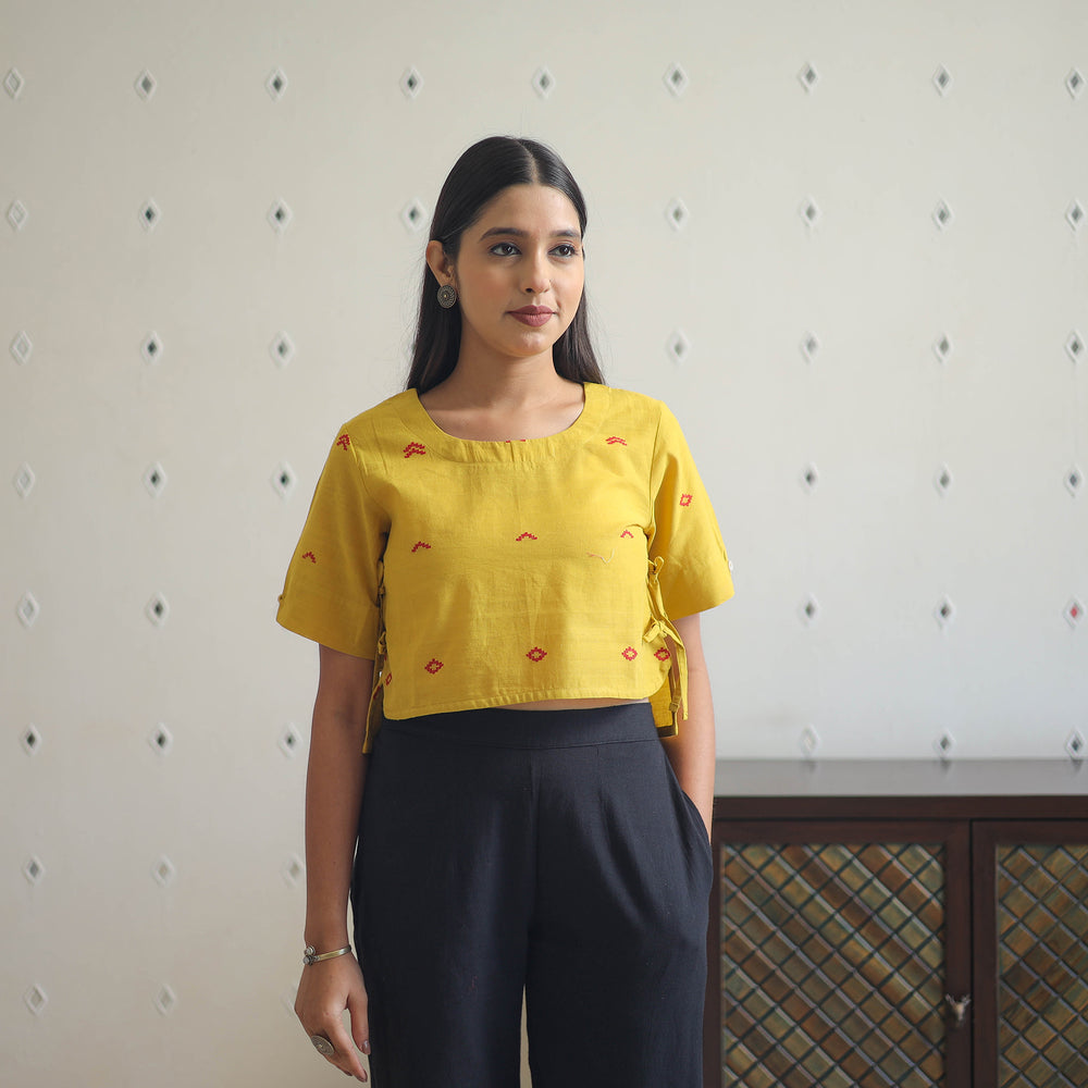 Yellow - Handwoven Cotton Jamdani Blouse 02