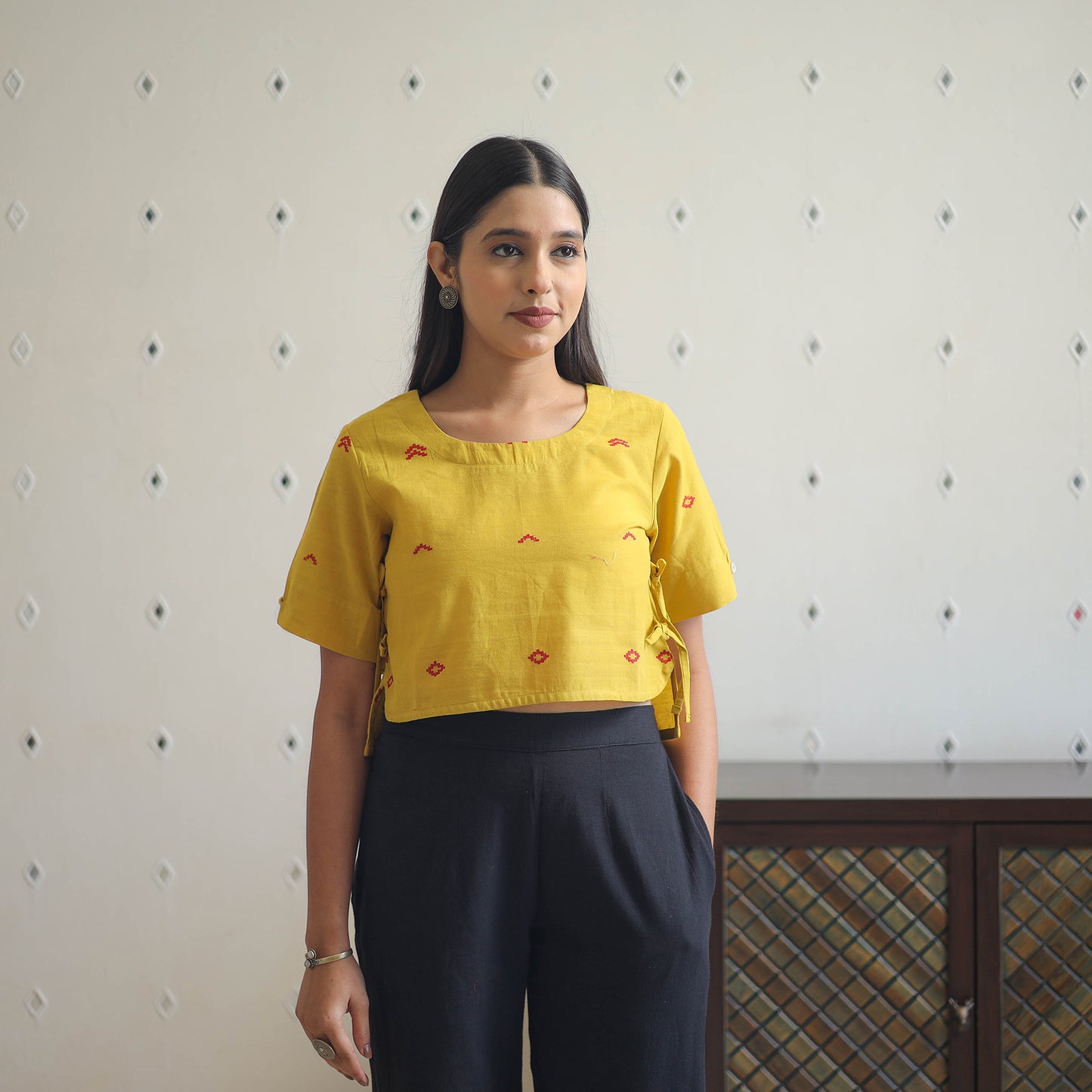 Yellow - Handwoven Cotton Jamdani Blouse 02