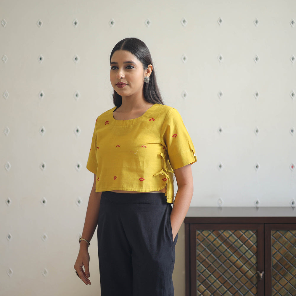 Yellow - Handwoven Cotton Jamdani Blouse 02