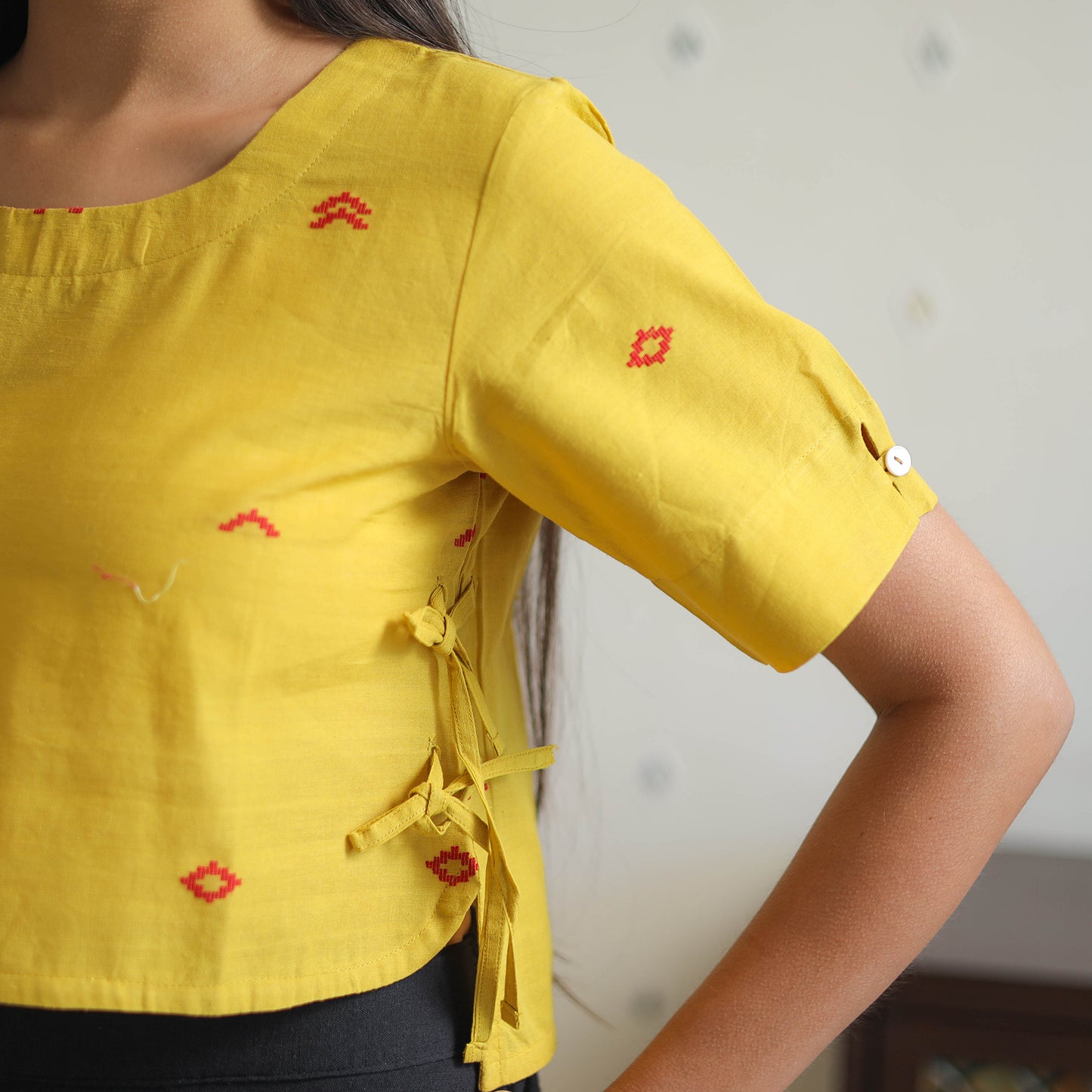 Yellow - Handwoven Cotton Jamdani Blouse 02