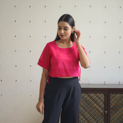 Pink - Handwoven Zari Buti Cotton Jamdani Blouse 01