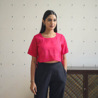 Pink - Handwoven Zari Buti Cotton Jamdani Blouse 01