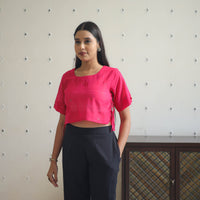 Pink - Handwoven Zari Buti Cotton Jamdani Blouse 01