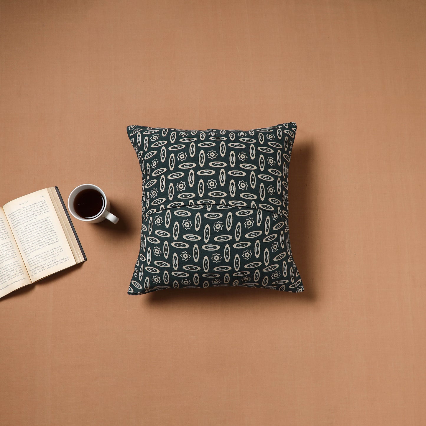 Green - Kutch Tagai Patchwork Ajrakh Mashru Silk Cushion Cover (16 x 16 in) 01