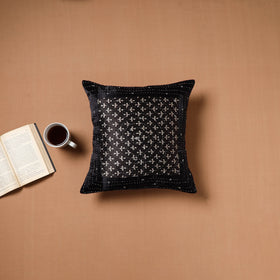 Black - Kutch Tagai Patchwork Ajrakh Mashru Silk Cushion Cover (16 x 16 in) 02