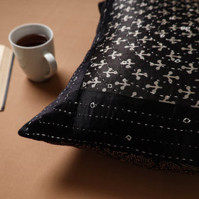 Black - Kutch Tagai Patchwork Ajrakh Mashru Silk Cushion Cover (16 x 16 in) 02