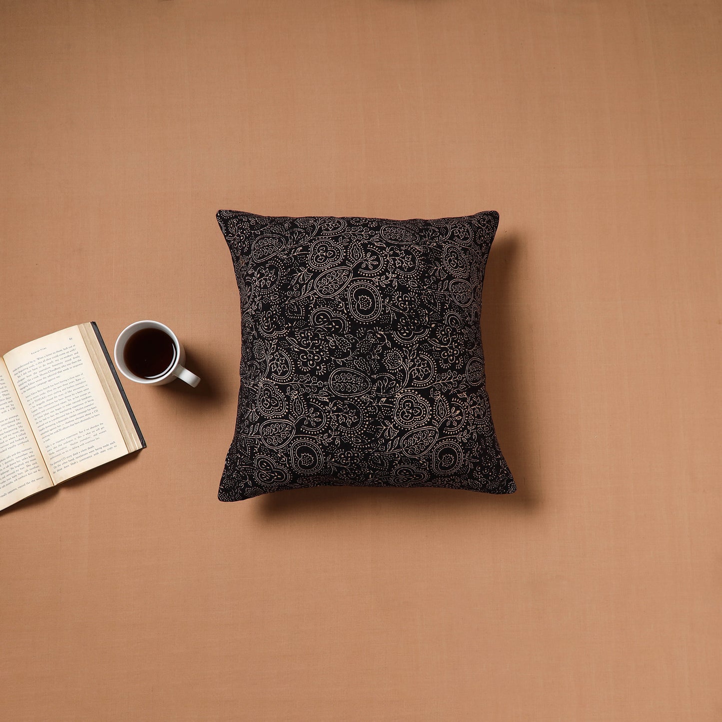 Black - Kutch Tagai Patchwork Ajrakh Mashru Silk Cushion Cover (16 x 16 in) 02