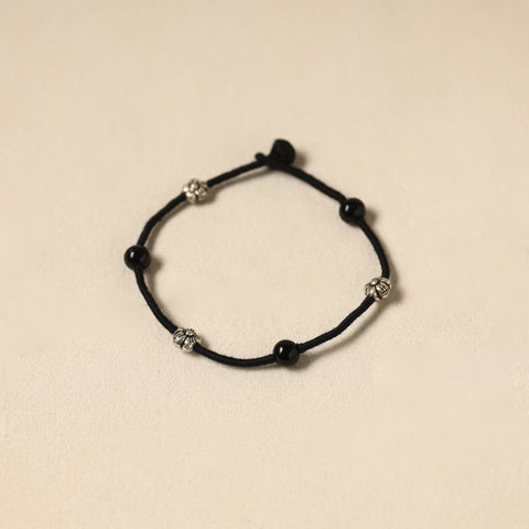 Black - Handcrafted Patwa Thread & Beadwork Anklet