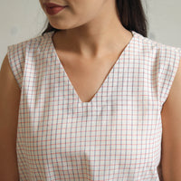 White - Handwoven Sleeveless Checks Cotton Top 14