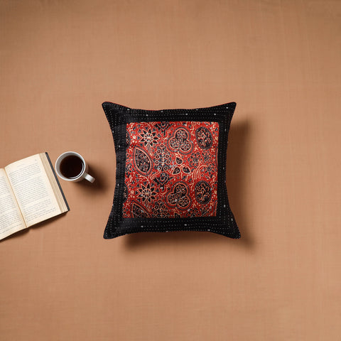 Multicolor - Kutch Tagai Patchwork Ajrakh Mashru Silk Cushion Cover (16 x 16 in) 05