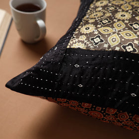 Black - Kutch Tagai Patchwork Ajrakh Mashru Silk Cushion Cover (16 x 16 in) 06