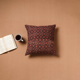 Black - Kutch Tagai Patchwork Ajrakh Mashru Silk Cushion Cover (16 x 16 in) 06