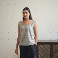 Grey - Handwoven Sleeveless Stripes Cotton Top 13