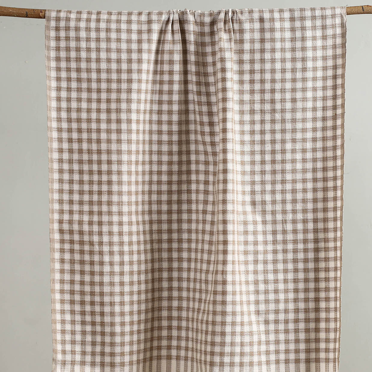 Beige Handloom Fine Cotton Checks Bath Towel