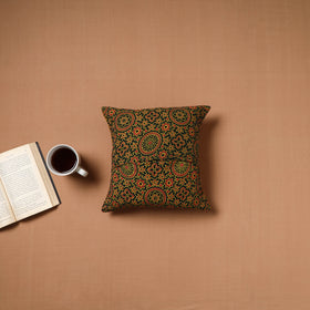Brown - Kutch Tagai Patchwork Ajrakh Mashru Silk Cushion Cover (12 x 12 in) 07