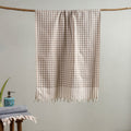 Beige Handloom Fine Cotton Checks Bath Towel