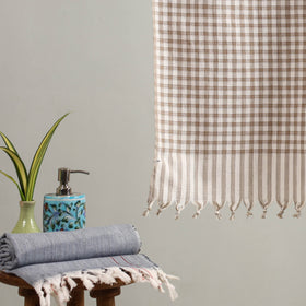 Beige Handloom Fine Cotton Checks Bath Towel