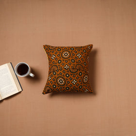 Yellow - Kutch Tagai Patchwork Ajrakh Mashru Silk Cushion Cover (12 x 12 in) 08