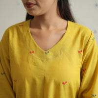 Yellow - Handwoven Cotton U Cut Short Jamdani Kurta 27