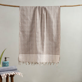 Beige Handloom Fine Cotton Checks Bath Towel